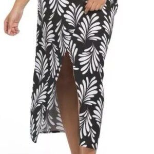 ELLEN TRACY LEAF PRINT OPEN WRAP FRONT SKIRT (Large)